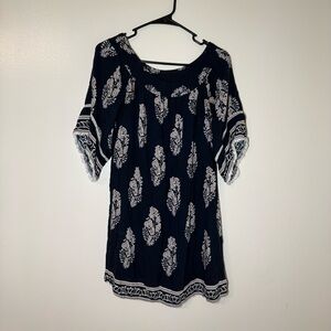 Kori Women’s Black and Cream Boho Patterned Mini Dress